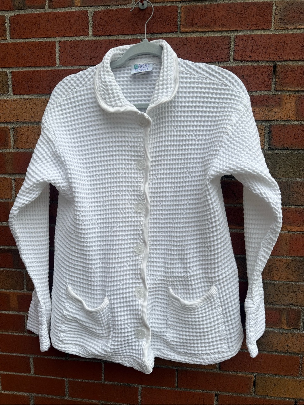 Fresh Produce White Waffle Knit Cardigan Jacket Adult Medium